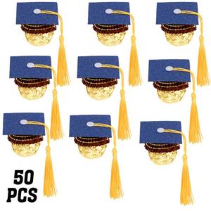 lot 4031 image: FOIMAS Graduation Cap Chocolate Decorations,50 Pcs Blue Mini Graduation Cap Decor Cupcake Toppers for 2025 Congrats Grad Theme Party Supplies