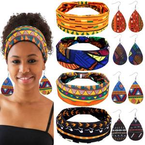 lot 4033 image: WILLBOND 4 Pack African Headband Earring Set for Women,Bright Pattern