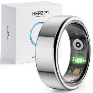 lot 4038 image: Herz P1 Smart Ring for Women & Men - (Size 12) 247 Health Metrics Fitness Ring, Tracks 20 Biometrics, 6 Day Battery Life, Waterproof Stainless Steel, Free APP for iOS Android, No Subscription