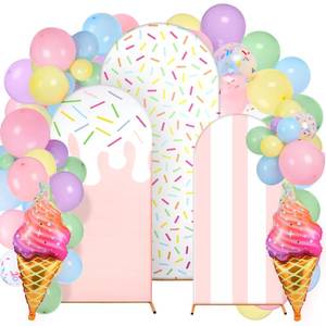 lot 4461 image: Foilswirl 34 Pcs Ice Cream Birthday Decorations 4ft 5ft 6ft Ice Cream Arch Backdrop Covers Sweet Donut Balloon Spandex Arch Backdrop Cover with Foil Donut Balloons for Sweet Birthday Party
