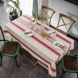 lot 4469 image: ArtBud White Red Tablecloth Cotton Linen Farmhouse Table Cover Soft Washable Table Top for Parties Coffee Kitchen D�cor Stripe(RectangleOblong, 60�86(6-8 Seats)