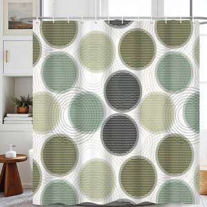 lot 4471 image: Geometric Abstract Green Polka Dot Pattern Shower Curtain,72 W x 72 L