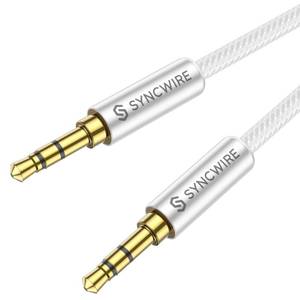 lot 4473 image: SYNCWIRE 3.5mm Nylon Braided Aux Cable (3.3ft1m,Hi-Fi Sound), Audio Auxiliary Input Adapter Male to Male AUX Cord for Headphones, Car, Home Stereos, Speaker, iPhone, iPad, iPod, Echo & More �� Silver