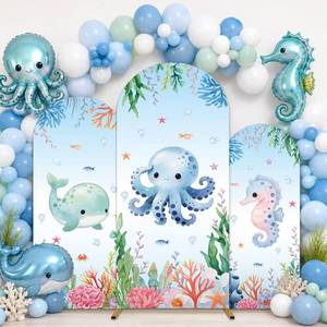 lot 4496 image: 3Pcs Under The Sea Party Decoration Ocean Arch Backdrop Cover Set Underwater Milk Silk Fitted Arch Stand Cover for Summer Marine Theme Birthday Baby Shower Decor Fits 4ft 5ft 6ft