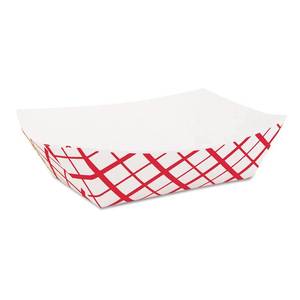 lot 4499 image: 1lb Disposable Red and White Plaid Food Trays- Pack of 100ct