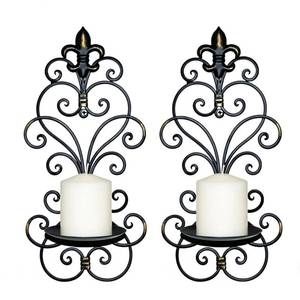 lot 5881 image: Metal Wall Candle Sconce Holder Set of 2 Wall Mount Candle Holder Hanging Antique Wall Decoration for Living Room Farmhouse Wedding Fireplace (Antique Black)