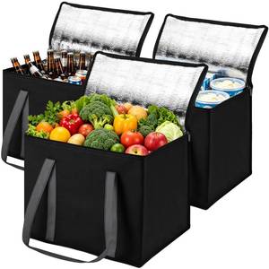 lot 5902 image: YILDEHA 3-Pack XL-Large Insulated Grocery Bags, Soft Cooler Bag with Zipper