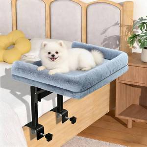 lot 5908 image: Chloraeon Foldable Bedside Cat Bed, Bedside Dog Bed Attached to Human Bed for Cats & Small Dogs, Plush Cozy Pet Bed with Removable Washable Cover, Supports up to 50 lbs