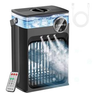 lot 5909 image: Portable Air Conditioners, 4 in 1 Evaporative Air Cooler with 1200ML Tank, Queit Cooling Fan with Remote Control, 2-8H Timer, 3 Modes & 8 LED Lights, Personal AC Unit for Bedroom, Office and Camping