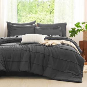 lot 5917 image: CozyLux Queen Comforter Set Dark Grey, 7 Pieces Soft Pinch Pleat Bed in a Bag Queen Comforter Set with Sheets, Boho Bed Set with Down Alternative Comforter, Sheets, Pillowcases & Shams