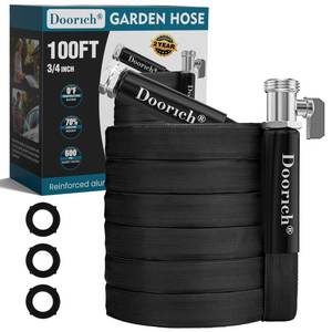 lot 5921 image: Doorich Garden Hose, Lightweight, Ultra Flexible, Durable, Kink-Free Water Hose with Valve - Made of TPU, Drinking Water Safe Material, Non-Shrinking, Easy to Store, All-Weather, Black (100 FT)