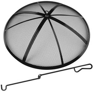 lot 5923 image: Fire Pit Spark Screen, Fire Pit Screen 24 Inch Round with Handle & Poker