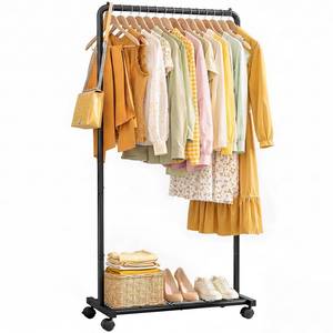 lot 5926 image: Sakugi Clothes Rack - Clothing Rack with Storage Mesh Shelf & Casters, Heavy-Duty Metal Clothing Rack for Hanging Clothes, Dresses, Coats, Large Load Capacity, Easy Assembly, Black, 28.0x16.9x59.0