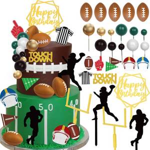 lot 6271 image: 28 Pieces Football Cake Topper Football Players Cupcake Toppers Rugby Ball Happy Birthday Cake Picks Sports Theme Cake Decorations for Game Day Birthday Party Baby Shower Supplies