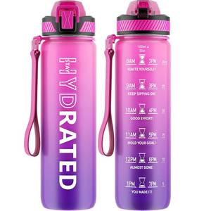 lot 6277 image: QLUR Water Bottle with Straw, 32oz Motivational Water Bottles with Time Marker to Drink, Tritan BPA Free, 1L Sports Water Bottle with Carry Strap LeakProof for Women Gym Fitness Outdoor (1 Pack)