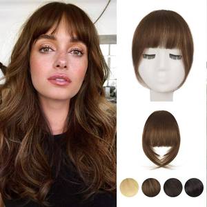 lot 6296 image: BARSDAR Medium Brown Real Human Hair Clip in Bangs French Fringe Hairpieces