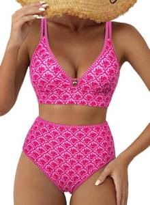lot 6319 image: Herseas Womens 2 Piece Padded V Neck High Rise Chic Bathing Suit M