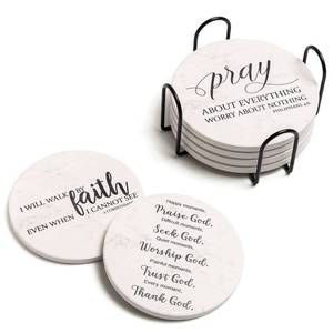 lot 6327 image: Hoomey Coasters for Drinks with Bible Verses, Set of 6 Absorbent Drinks Coasters with Holder Ceramic Drink Coaster with Cork Backing for Table Protection, Christian Coasters, Christian Gifts