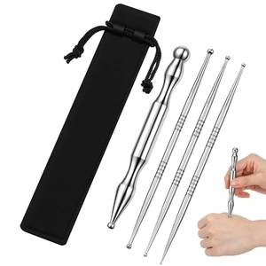 lot 6339 image: 4 Pcs Stainless Steel Acupressure Pen Massage Tool for Body, Face 8 Sized Headed Acupressure Needles Manual Deep Tissue Tool Body Point Probe Pens for Full Body Relaxing