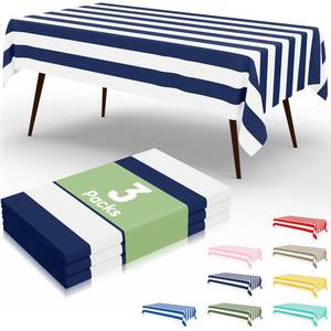 lot 6349 image: misaya 3 Packs Striped Disposable Table Cloth, 54 x 72 Inch Waterproof Rectangle Tablecloth, Leakproof & Sturdy Decorative Table Covers for Picnic, Party, Back to School and Outdoor, Navy and White