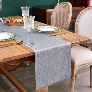 lot 6364 image: NEWISHER Farmhouse Rustic Faux Linen Solid Grey Table Runner 13x60inch