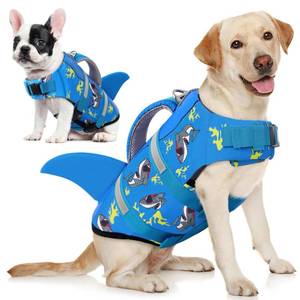 lot 6365 image: AOFITEE Dog Life Jacket, Shark Dog Life Vest for Swimming Boating, High Flotation Pet Lifesaver with Rescue Handle, Reflective French Bulldog Lifejacket, Swim Vest for Small Medium Large Dogs, M