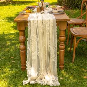 lot 6369 image: vctops Beige Lace Table Runner 120 inch 10FT Floral Embroidered Boho Farmhouse Vintage Rustic Table Runners for Wedding Party Baby Shower Birthday Home Decor Holiday Decorations(Beige,27x120)