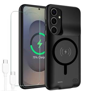 lot 6379 image: Battery Case for Galaxy S25, 10000mAh High Capacity Rechargeable Portable Protective Extended Charger Cover Compatible with Galaxy S25 (6.2 inch) Wireless Charging Case with Screen Protector-Black