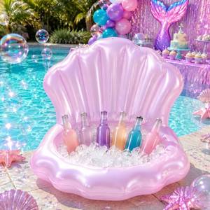 lot 7706 image: Gemscream 1 Pcs Seashell Inflatable Cooler for Mermaid Party, Pink Purple