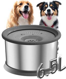 lot 7739 image: 6.5L Dog Water Bowl No Spill 1.6 Gallon Stainless Steel Water Bowl for Dogs 220oz Large Capacity No Splash Slow Drinking Feeder with Anti-Slip Mat for Messy Drinkers 6.5L2 Filters