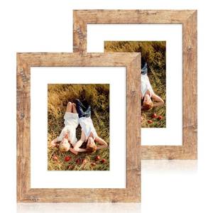 lot 7744 image: iRahmen 8x10 Picture Frame Set of 2, High Definition Real Glass Rustic Brown Wood Frame, Display Pictures 5x7 with Mat or 8 x 10 Without Mat for Tabletop or Wall Mounting