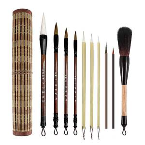 lot 8175 image: SEAMEW 10-Piece Chinese Calligraphy Brush Set - Premium Writing Brushes with Roll-up Bamboo Brush Holder