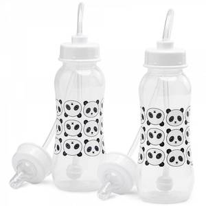 lot 8176 image: Hands-Free Baby Bottle - Anti-Colic Nursing System 9 oz Baby Bottle with Fast Flow NippleTeat 3m with Tube Straw Feeding System for Toddler (2 Bottles - Panda)