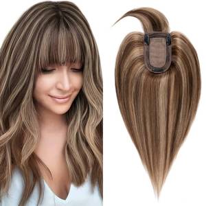 lot 8177 image: SEGO Hair Toppers for Women Real Human Hair with Thinning Hair, Toppers Hair Pieces Clip in Toppers Straight Hair Pieces with Front Bangs -12 Inch #427 Medium Brown Mix Dark Blonde