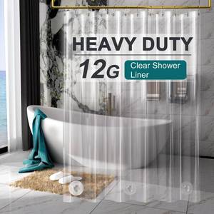 lot 8190 image: AmazerBath Heavy Duty Shower Curtain Liner 12 Gauge, 72 x 78 Inches Clear Shower Curtain Liner with 3 Clear Stones and 12 Grommet Holes, Weighted Plastic Shower Liner