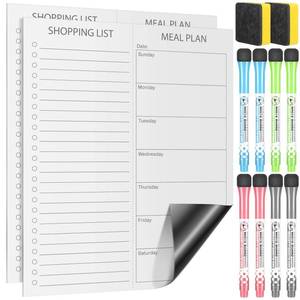 lot 8221 image: Gueevin 2 Pcs Magnetic Dry Erase Grocery List for Fridge 10 x 12 Magnet White Board Sheet with 8 Whiteboard Markers 2 Eraser Reusable for Refrigerator Kitchen Locker Cabinet Door(Black Line)