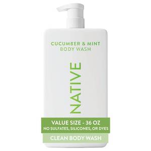 lot 8227 image: Native Body Wash for Women & Men, Cucumber & Mint, 36 oz Pump Bottle, Sulfate-Free & Gentle