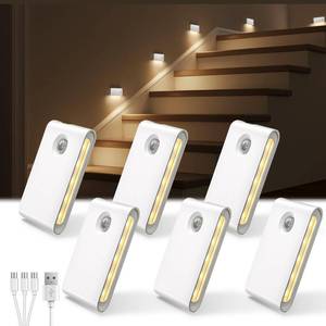 lot 8254 image: EZVALO 6 Pack Motion Sensor Night Lights, Sync LED Stair Lights Indoor, 1500mAh Rechargeable, Magnetic & Dimmable, 3000K Soft White, Portable Nightlight for Hallway, Stairs, Bathroom, Bedroom