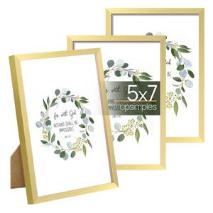 lot 8265 image: upsimples 5x7 Picture Frame Glass, Thin Border, Gold Photo Frames, 3 Pack