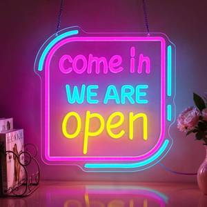 lot 8275 image: Open Neon Sign, Come In We Are Open Neon Signs for Wall Decor, Dimmable Acrylic Neon Lights for Business Shop Salon Florists Coffee Restaurant Bar Pub Hotel Store