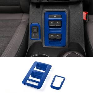 lot 8291 image: RAZPOY for Bronco Window Lift Switch Control Trim, 2PCS Center Console Rearview Mirror Adjustment Panel Cover Compatible with 2021-2026 Ford Bronco Interior Accessories, Blue