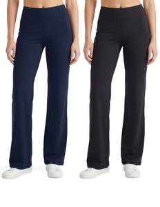 lot 8304 image: No nonsense Lounge Yoga Pants for Women, Black Flared Cotton Leggings, 32.5 Inseam, Wide Waistband, BlackNavy - 2 Pair Pack, X-Large