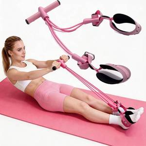 lot 8324 image: FRAWENLECO Fitness Resistance Bands with 4 Tube Pedal Ankle Puller, Elastic Yoga Pedal Stretch Band for Exercise, AB Training, Sit Up Equipment(Pink)