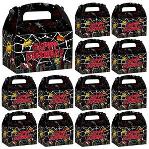lot 8326 image: KMZFPYJ Black Spider Web Birthday Party Supplies, 20-Pack Party Favor Boxes for Kids Birthday, Double Sided Printed,Kraft Candy Treat Goodie Boxes For Party Baby Shower Decorations Supplies