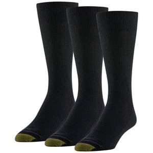 lot 8339 image: GOLDTOE Mens Metropolitan Crew Dress Socks, 3-Pairs, Black 2, Shoe Size 6-12.5
