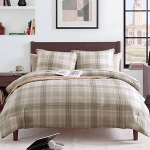lot 11434 image: MaiR�ve Plaid Twin XL Comforter Set Khaki Green 5 Pieces Dorm Bed in a Bag