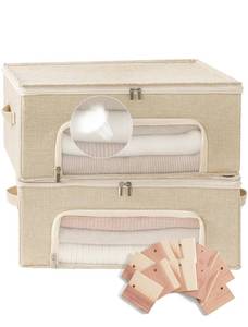 lot 11435 image: 2-Pack Cashmere Sweater Storage Bags for Wool with Cedar Blocks, Beige
