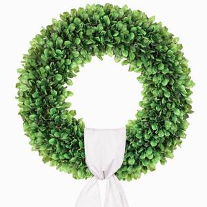 lot 11439 image: Petalyn 20 inch Artificial Boxwood Wreath for Front Door, Greenery Spring Summer Wreath for All Seasons with Sash��St Patricks Day Decoration, Farmhouse, Garden, Wedding, Indoor & Outdoor