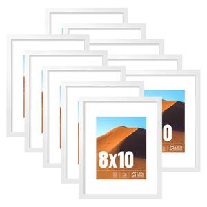 lot 11454 image: LaVie Home 8x10 Picture Frame White Set of 10, Display 5x7 with Mat or 8 x 10 Without Mat Picture, Photo Frame Collage for Wall Gallery or Table Deco, Hanging or Tabletop Display