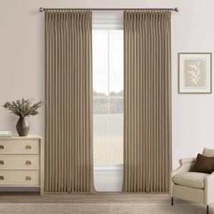 lot 11469 image: Pinch Pleated Memory Trained Linen Semi Sheer Brown Latte Curtains 50Wx90L